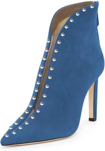 Женские ботильоны YDN с заостренным носком, V-образным вырезом, средним каблуком, искусственной замшей, молнией из ПВХ, для выпускного или вечеринки, короткие ботинки, размер 4-15 US, Dark Blue Rhinestone