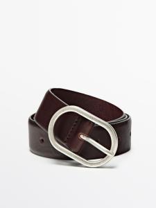 Ремень из кожи наппа с овальной пряжкой Massimo Dutti, reddish brown