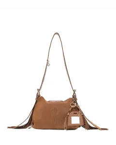 Брелок для мини-сумочки Miss M из замши с бахромой Maje, бежевый