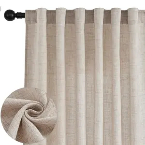 Шторы под лен с петлями, вуалевые шторы, бежевый бохо натуральный, полупрозрачные для кухни и спальни, 127x214 см (Ш x В) easy home