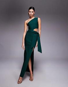 Платье макси Vesper на одно плечо с поясом в цвете «лесной зеленый»