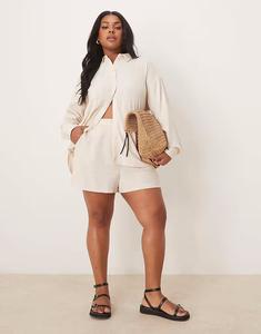 ASOS DESIGN Curve свободные шорты dad в каменном цвете с льном