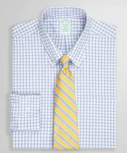 Рубашка из эластичного хлопка Supima с клетчатым узором «оконная рама», приталенный крой Brooks Brothers, цвет Blue