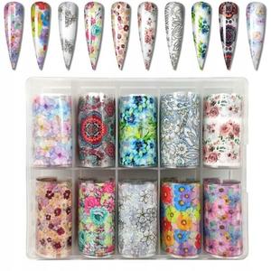 Тохато, Трансферная фольга для нейл-арта, набор "Летние цветы", 10х4 см, 10 шт., Tojato