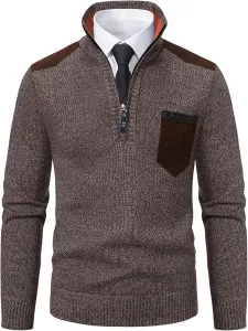 Мужской свитер с воротником стойкой и нагрудным карманом