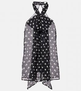 Шелковый топ с кружевными вставками в горошек Nina Ricci, Polka Dots Black and Cream