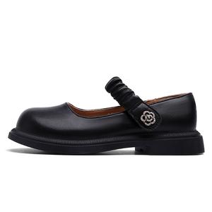 Детские кожаные туфли с противоскользящей подошвой, устойчивые к износу QIUTEXIONG, черный