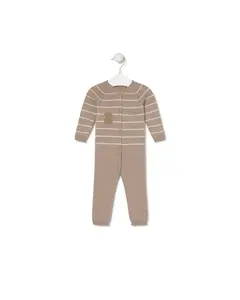 Комбинезон для младенца без ножек из хлопка в полоску и однотонного Tous, бежевый/белый