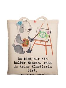 Сумка-шоппер Сердце художника с надписью в кремовом цвете Mr. & Mrs. Panda