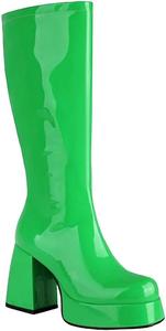 Женские ботинки больших размеров из лакированной кожи, с глянцевым квадратным носком, толстым каблуком, платформой и боковой молнией, длинные ботильоны Generic, En8