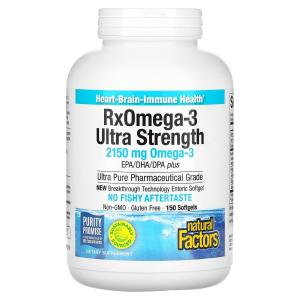 RxOmega-3 900 мг ЭПК/ДГК Natural Factors 1075 мг Ultra Strength , 150 мягких таблеток