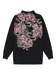 Свитер с высоким воротником и цветочной вышивкой MALIPARMI, черный