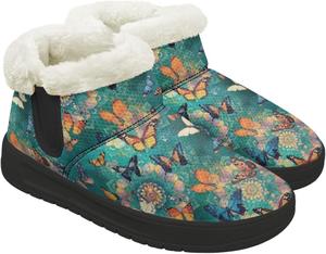 Женские зимние ботинки на снег с круглыми носками, мини-ботинки с меховой подкладкой, на липучке, противоскользящие, удобные ботильоны для женщин, размер 4.5-12 Chririnla, Fashionable Colorful Butterfly