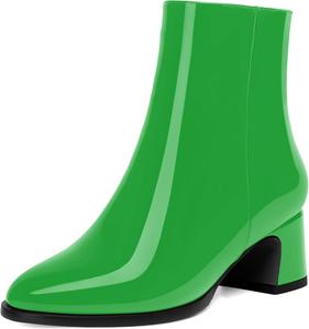 Женские ботильоны MOVINSTEPS с круглым носком, на молнии, свадебные, сексуальные, из лакированной кожи, однотонные, с массивным низким каблуком 2 дюйма, Green