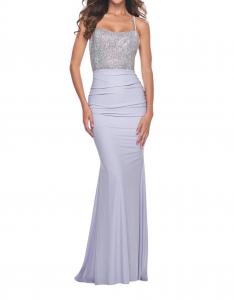 Fully Rhinestone Embellished Top Prom Dress In Light Periwinkle La Femme, Light Periwinkle