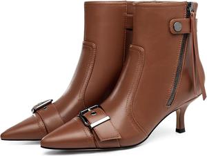 Женские ботильоны Coutgo на низком каблуке-кисточке, заостренный носок, боковая молния с пряжкой, с кисточкой, осенне-зимние, Brown