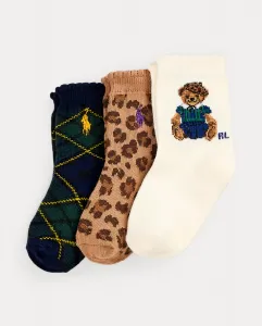 Набор из 3 детских носков для девочки с медвежонком Поло Polo Ralph Lauren, мультиколор
