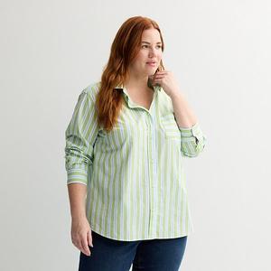 Повседневная рубашка на пуговицах с длинным рукавом Plus size Sonoma Goods For Life, Green Blue Stripe