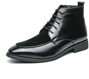 Мужские оксфорды, модные ботинки на шнуровке, деловые повседневные формальные ботинки чукка, удобные для конференций, костюмов, униформы, свадеб, банкетов, высокие кожаные туфли Generic, черный