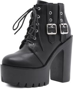 Женские ботильоны на платформе с пряжкой, модные с круглым носком, широким каблуком, повседневные и для вечеринки, танцев и ежедневной носки KYOESCAI, Black