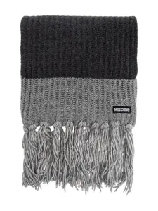 Шарф с бахромой из рубчатой вязки Moschino, черный
