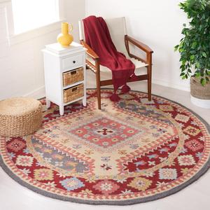 Ковер SAFAVIEH, 214 x 214 см, Aspen Collection, Red & Ivory, ручной работы, бохо из шерсти, идеален для помещений с высокой проходимостью в гостиной, спальне (APN801Q)