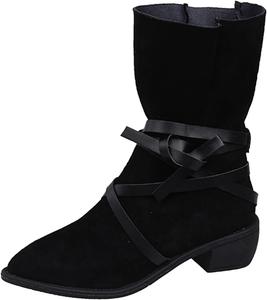 No Brand Женские модные короткие ботинки с цельной цветной бархатистой верхней частью, ремешком, заостренным носком и массивным каблуком (цвет армейский зеленый, размер 8)