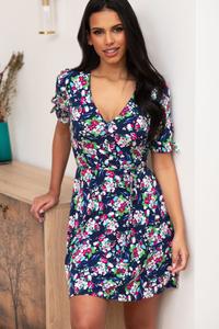 Облегающее мини-платье Bella с эластичными рукавами и завязками Pour Moi, синий