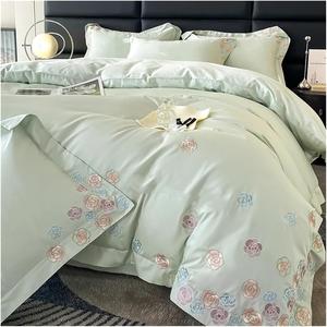 YUSIWOAL Комплект постельного белья с вышивкой цветы белый египетский хлопок Green