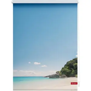 Рулонная штора LICHTBLICK Rollo Klemmfix, без сверления, затемнение, Южнотихоокеанский остров - синий затемняющая, энергосберегающая, свободно подвешенная Lichtblick Original, синий/белый