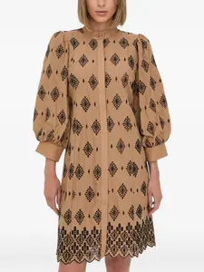 Вышитое мини-платье с рукавами-буфами Bruuns Bazaar, нейтральный