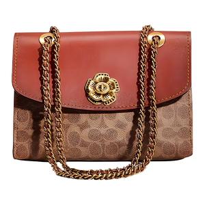 COACH Паркер Канвас с кожаной отделкой портативная сумка кроссбоди, женская сумка через плечо среднего размера коричневый и красный