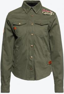 Рубашка мотоциклетная женская Queen Kerosin Spread your Wings, оливковый