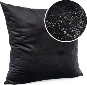 Декоративная подушка 50х50 см, чехол на молнии, диванная подушка без наполнителя, однотонный бархат, черный цвет