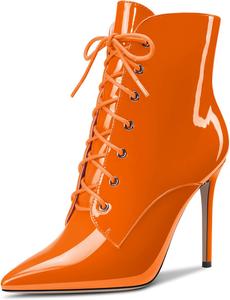 Женские ботильоны Castamere на высоком каблуке, застежка-молния, заостренный носок, короткие ботинки с шнуровкой, сексуальные офисные туфли с каблуком 3,9 дюйма, Orange Patent