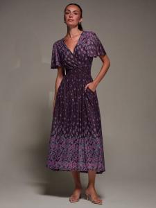 Платье миди с цветочным принтом и сетчатыми вставками Jolie Moi, Purple Floral