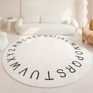 Dajiang Ковер круглый 160х160 см для спальни/гостиной, теплый плюшевый, с буквенным принтом, простой в уходе