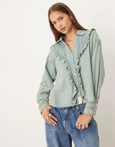 Блузка с длинными рукавами Free People с оборками, винтажная, чайного цвета