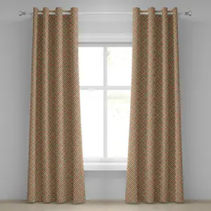 Антикварная штора на люверсах ABAKUHAUS, стилизованные завитки листьев и цветов, символический точечный рисунок, старинные, декоративные двухпанельные шторы, 280 см x 175 см, цвет: оранжево-резедово-зеленый Abakuhaus