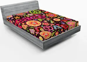 Простыня на резинке ABAKUHAUS, хиппи, красочный пейсли, музыкальный ключ, типографика, идеализм, историческая революция, 120 x 190 см, разноцветная Abakuhaus