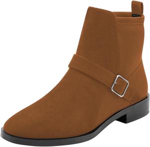 Женские модные ботильоны YDN с круглыми носками, эластичные, на плоской подошве с заплатками, короткие ботинки с ремешками и пряжками, повседневная зимняя обувь, Brown