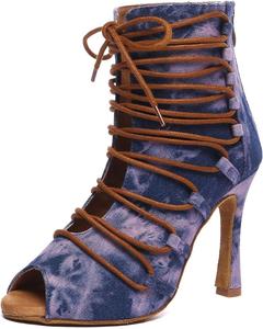 Женские танцевальные ботинки SWDZM на шнуровке для латинских и бальных танцев, Denim Pink