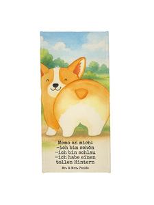 Mr. & Mrs. Panda Пляжное полотенце с изображением корги По и надписью белого цвета