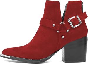 Женские ботильоны FYS с заостренным носком, на массивном каблуке средней высоты, с ремешком на щиколотке и молнией сзади, повседневная обувь для улицы, размеры 4-16 US, Red