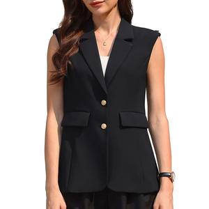 Женский безрукавный блейзер с лацканами и пуговицами, летняя повседневная куртка-жилет Inspire Chic, Black
