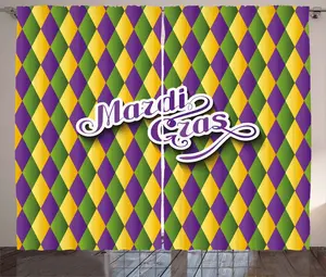 Штора ABAKUHAUS "Карнавал в деревенском стиле", с рисунком от руки, для спальни, со сборками, петлями и крючками, 280 x 175 см, зеленый, желтый, фиолетовый Abakuhaus