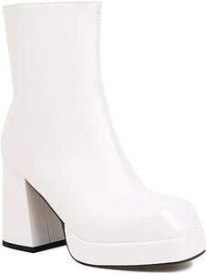 Женские ботильоны на массивной платформе с квадратным носком, боковой молнией и высоком каблуке, зимние стильные короткие ботинки JOEUSTY, White-Velvet Lined-T38