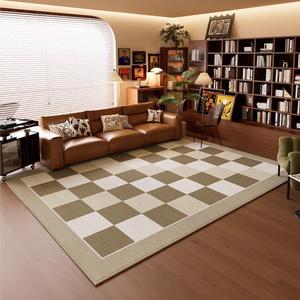 Dajiang Ковер 200х400 см в винтажном стиле, американский, моющийся, из мягкого кристально-бархатного велюра, коричневый в клетку, для гостиной или спальни
