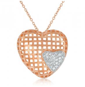 Подвеска в форме сердца с розой из стерлингового серебра с фианитами Genevive, розовый