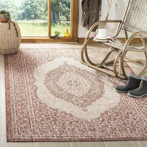 Ковер SAFAVIEH, 79 x 153 см, Washable Outdoor Courtyard Collection - , Light Beige & Terracotta, не линяет и легко чистится, идеален для патио, заднего двора, прихожей (CY8751-36512)